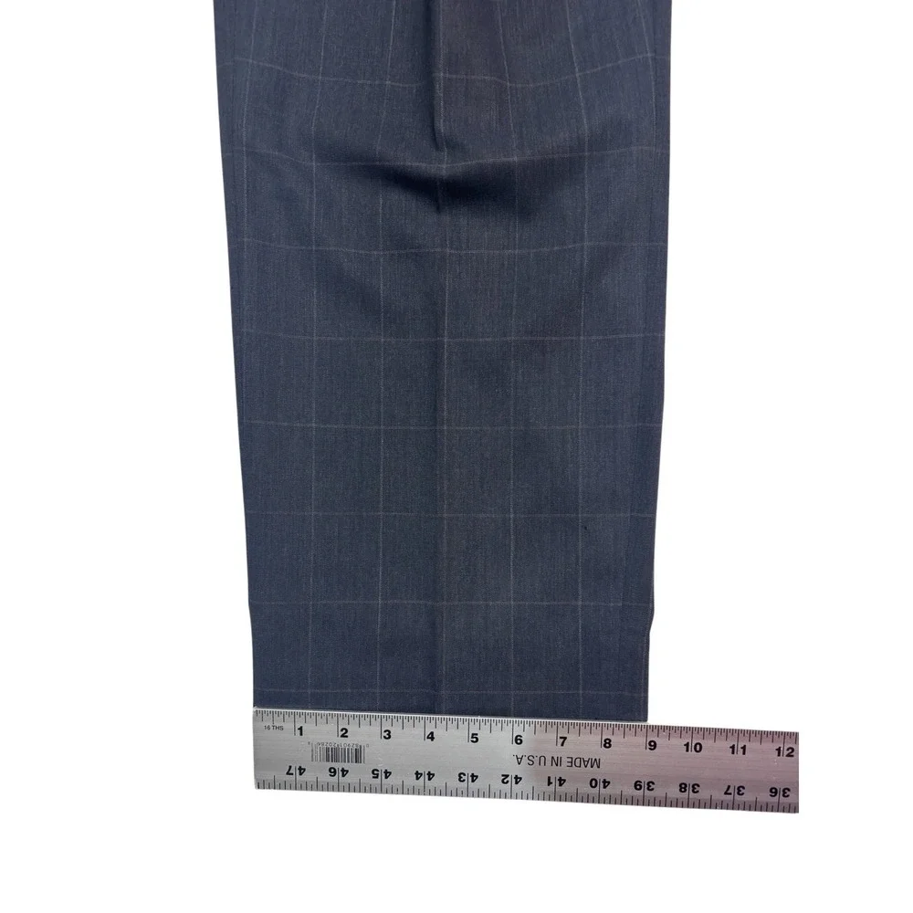 vtg 90s Tom James 42S 34x30 Navy Blue Windowpane 2pc Pant Suit Wool USA Pleated